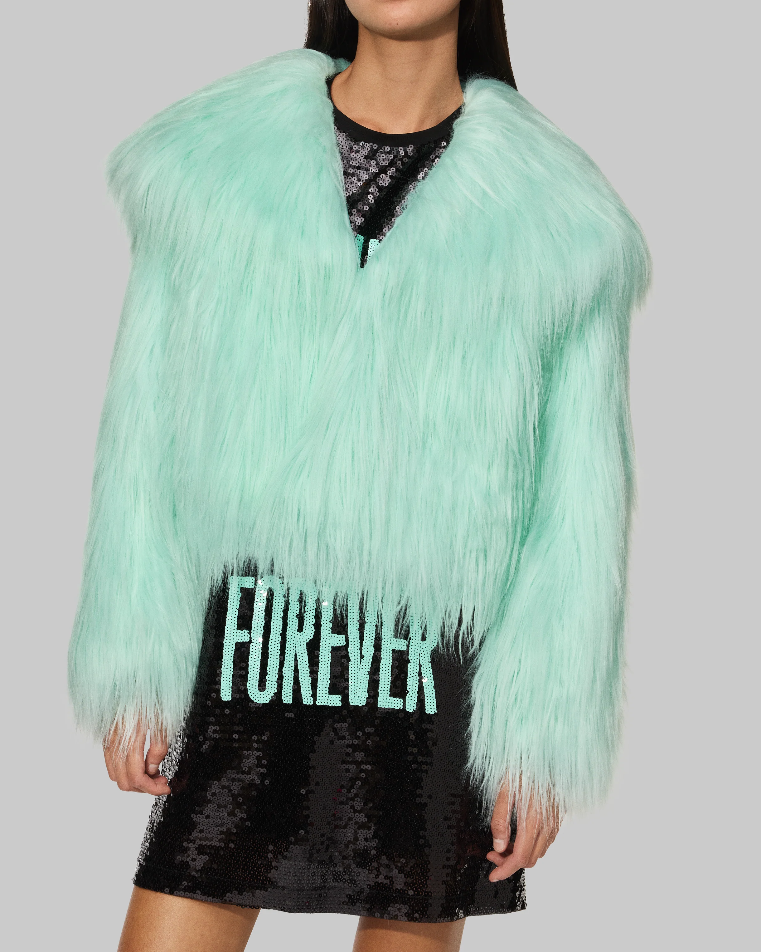 The Life of a Showgirl Mint Faux Fur Coat - Image 5